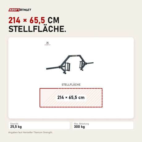 Maßbild Titanium Strength Offene Hex-Bar Trap Bar: Stellfläche 214 × 65,5 cm