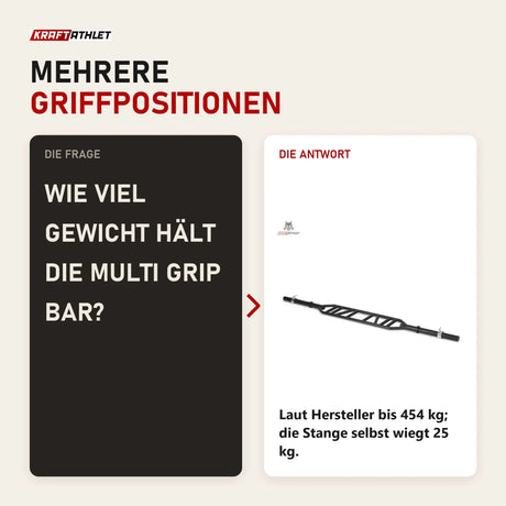 Frage und Antwort zu Titanium Strength Olympic Multi Grip Bar Hantelstange: Wie viel Gewicht hält die Multi Grip Bar?