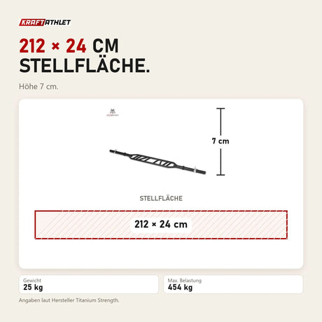 Maßbild Titanium Strength Olympic Multi Grip Bar Hantelstange: Stellfläche 212 × 24 cm, Höhe 7 cm
