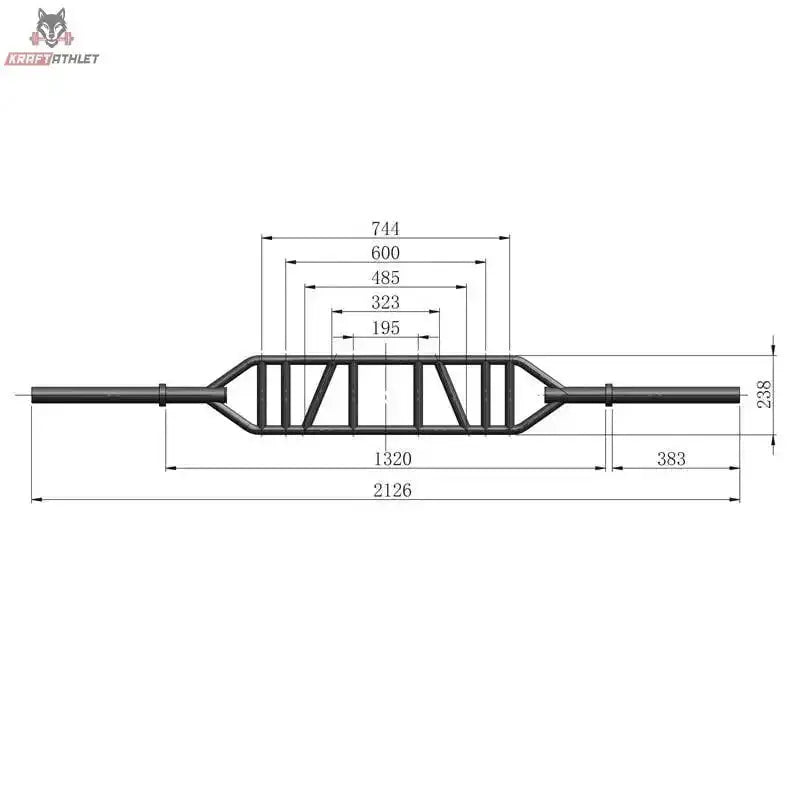 Titanium Strength Olympic Multi Grip Bar Hantelstange als Maßzeichnung mit Längen- und Griffabständen