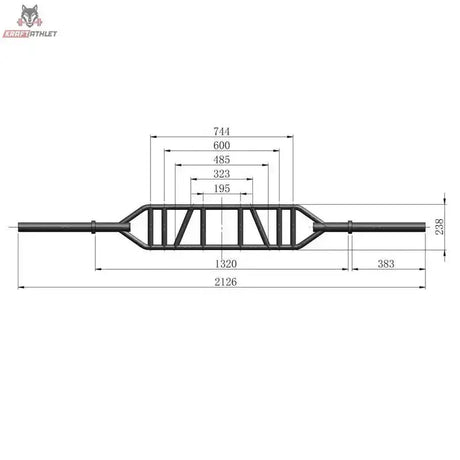 Titanium Strength Olympic Multi Grip Bar Hantelstange als Maßzeichnung mit Längen- und Griffabständen