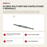 Titanium Strength Olympic Multi Grip Bar Hantelstange mit 4 Merkmalen: Mehrere Griffpositionen, Bis 454 kg belastbar, 212 cm lang, 25 kg Eigengewicht