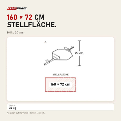 Maßbild Titanium Strength Olympische Trap Bar Hex-Stange: Stellfläche 160 × 72 cm, Höhe 20 cm