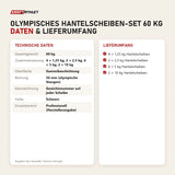 Technische Daten und Lieferumfang von Titanium Strength Olympisches Hantelscheiben-Set 60 kg als Tabelle