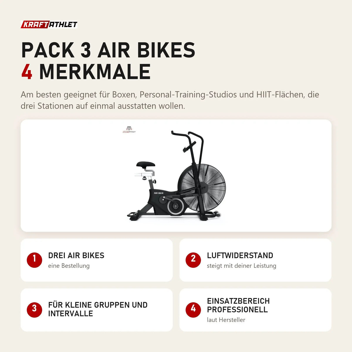 Titanium Strength Pack 3 Air Bikes mit 4 Merkmalen: Drei Air Bikes, Luftwiderstand, Für kleine Gruppen und Intervalle, Einsatzbereich professionell