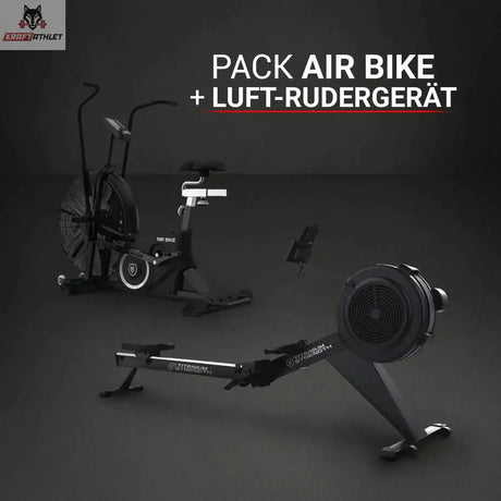 Titanium Strength Pack Air Bike + Luft-Rudergerät: beide Geräte auf dunklem Grund mit Titelgrafik