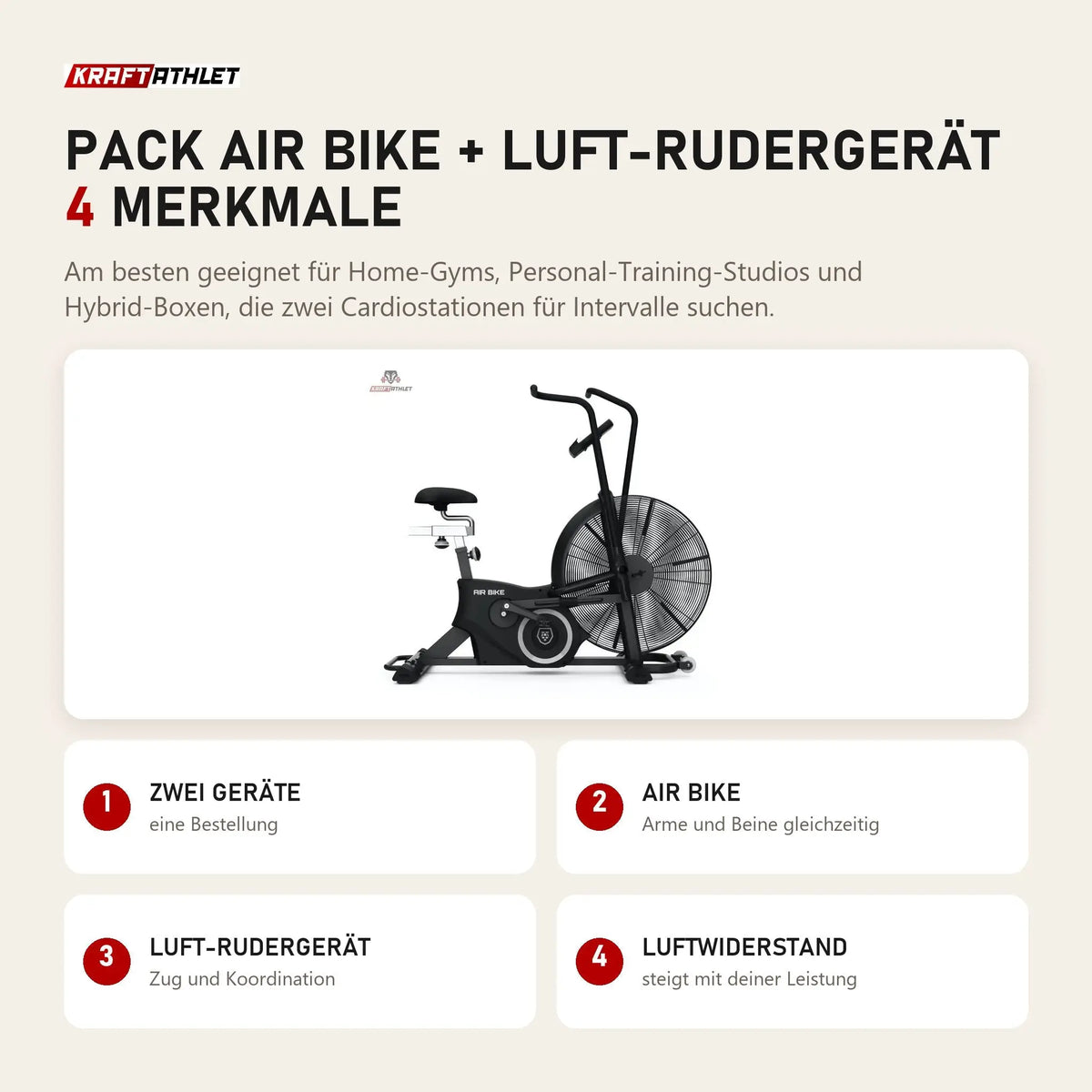 Titanium Strength Pack Air Bike + Luft-Rudergerät mit 4 Merkmalen: Zwei Geräte, Air Bike, Luft-Rudergerät, Luftwiderstand