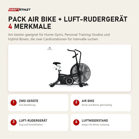 Titanium Strength Pack Air Bike + Luft-Rudergerät mit 4 Merkmalen: Zwei Geräte, Air Bike, Luft-Rudergerät, Luftwiderstand