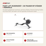 Titanium Strength Paket Luft-Rudergerät + Ski Trainer mit Ständer mit 4 Merkmalen: Zwei Ergometer, Air Rower, Air Ski Trainer, Für HIIT und Ausdauereinheiten
