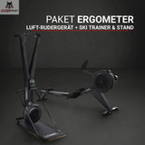 Titanium Strength Paket Luft-Rudergerät + Ski Trainer mit Ständer, Titelbild mit beiden Geräten vor dunklem Hintergrund