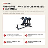 Titanium Strength PM50 Brust- und Schulterpresse mit 4 Merkmalen: Bankdrücken flach bis negativ und Schulterdrücken, 8 Positionen von etwa -15° bis 90°, Verstellbarer Sitz und Druckarm, Neutralgriff mit 53 cm Abstand
