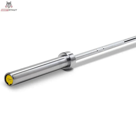 Titanium Strength Power 2,01 m Olympische Hantelstange Hard Chrome, Detail der Hülse mit gelber Endkappe