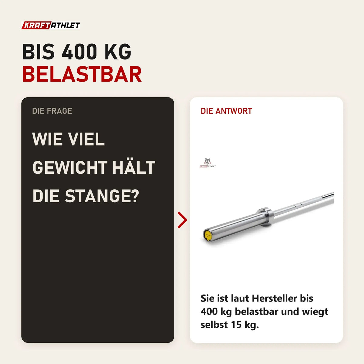 Frage und Antwort zu Titanium Strength Power 2,01 m Olympische Hantelstange Hard Chrome: Wie viel Gewicht hält die Stange?
