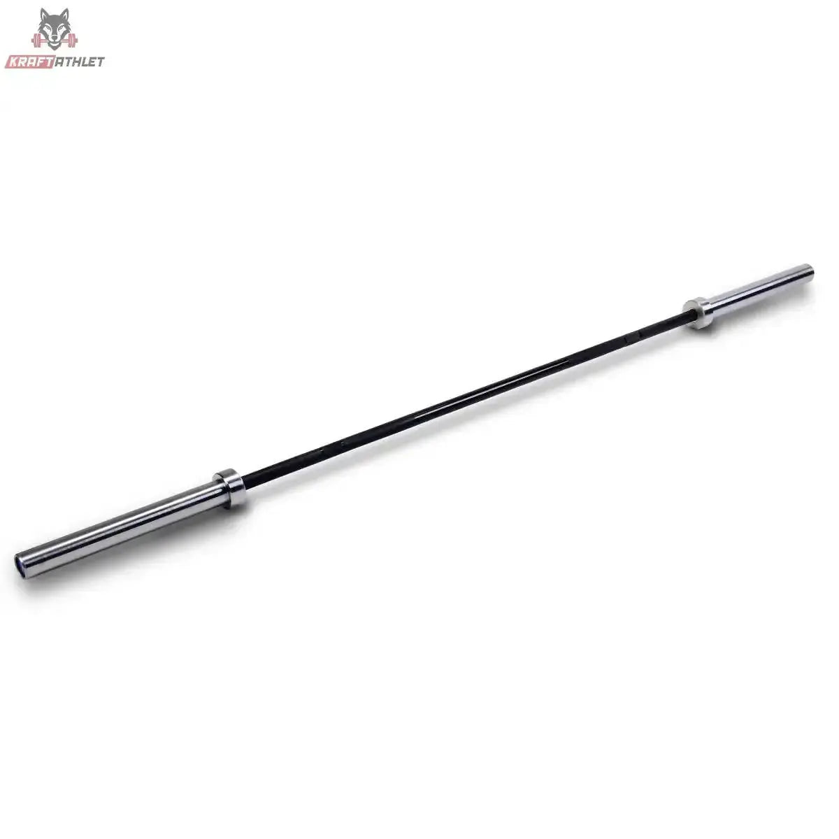 Titanium Strength Power 2,20 m Olympische Hantelstange Schwarzes Zink, Gesamtansicht schräg auf Weiß