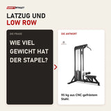 Frage und Antwort zu Titanium Strength PR60 Dual Lat Pulldown & Low Row: Wie viel Gewicht hat der Stapel?
