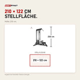 Maßbild Titanium Strength PR60 Dual Lat Pulldown & Low Row: Stellfläche 210 × 122 cm, Höhe 236 cm