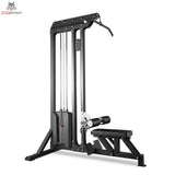 Titanium Strength PR60 Dual Lat Pulldown & Low Row in Schrägansicht mit Gewichtsblock und Latzugstange