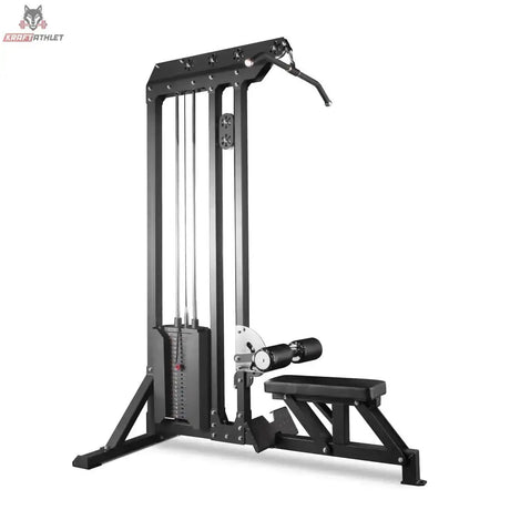 Titanium Strength PR60 Dual Lat Pulldown & Low Row in Schrägansicht mit Gewichtsblock und Latzugstange