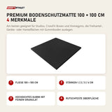 Titanium Strength Premium Bodenschutzmatte 100 × 100 cm mit 4 Merkmalen: Fliese 100 × 100 cm, Stärken 1 / 2 / 3 / 4 cm, Hochdichtes Gummi mit feinem Granulat, Rutschfeste Oberfläche