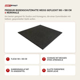 Titanium Strength Premium Bodenschutzmatte weiß gefleckt 100 × 100 cm mit 4 Merkmalen: Fliese 100 × 100 cm, Schwarz mit weißen EPDM-Sprenkeln, Gummigranulat mit PU-Bindemittel, Glatte porenfreie Oberfläche