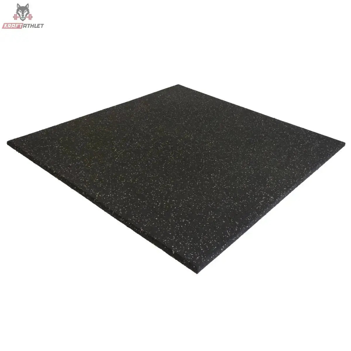 Titanium Strength Premium Bodenschutzmatte weiß gefleckt 100 × 100 cm, Schrägansicht der schwarzen Gummimatte mit weißen Sprenkeln