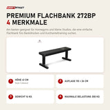Titanium Strength Premium Flachbank 272BP mit 4 Merkmalen: Höhe 41 cm, Auflage 110 × 26 cm, Gewicht 16 kg, Maximale Belastung 300 kg