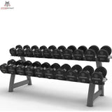 Titanium Strength Pro-PU-Kurzhantelset 12,5–35 kg mit Rack, Seitenansicht des zweistufigen Racks