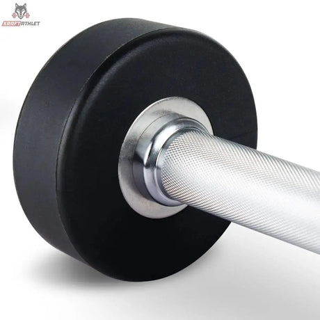 Titanium Strength Pro PU Rundhantel-Set 2,5–50 kg mit 2 Racks, Nahaufnahme von Griff und PU-Kopf