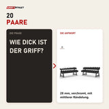 Frage und Antwort zu Titanium Strength Pro PU Rundhantel-Set 2,5–50 kg mit 2 Racks: Wie dick ist der Griff?