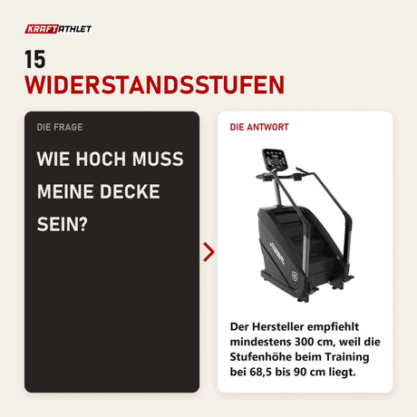 Frage und Antwort zu Titanium Strength ProClimber Stair Climber: Wie hoch muss meine Decke sein?