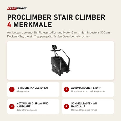 Titanium Strength ProClimber Stair Climber mit 4 Merkmalen: 15 Widerstandsstufen, Automatischer Stopp, Notaus an Display und Handlauf, Schnelltasten am Handlauf