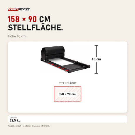 Maßbild Titanium Strength Professional Hip Thrust 131HT: Stellfläche 158 × 90 cm, Höhe 48 cm