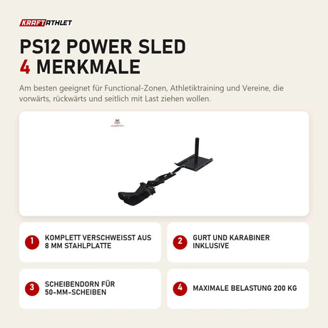 Titanium Strength PS12 Power Sled mit 4 Merkmalen: Komplett verschweißt aus 8 mm Stahlplatte, Gurt und Karabiner inklusive, Scheibendorn für 50-mm-Scheiben, Maximale Belastung 200 kg
