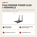 Titanium Strength PS40 Premier Power Sled mit 4 Merkmalen: Zwei vertikale Schubstangen, Vier seitliche Aufnahmen für die Stangen, Nylonbasis zum Gleiten, Scheibendorn 50 mm