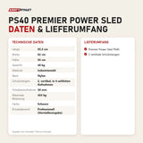 Technische Daten und Lieferumfang von Titanium Strength PS40 Premier Power Sled als Tabelle