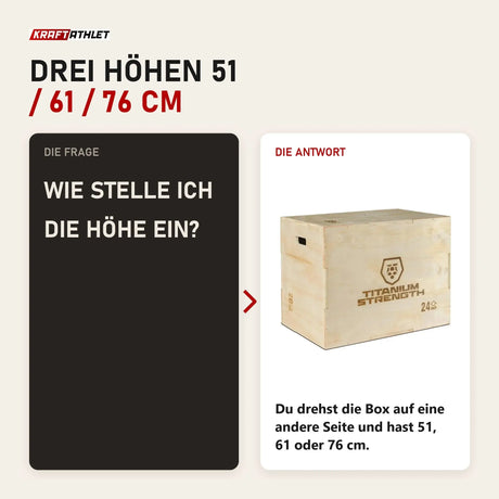 Frage und Antwort zu Titanium Strength PWX Plyometrische Box aus Holz: Wie stelle ich die Höhe ein?