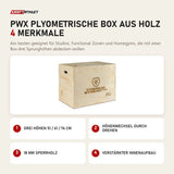 Titanium Strength PWX Plyometrische Box aus Holz mit 4 Merkmalen: Drei Höhen 51 / 61 / 76 cm, Höhenwechsel durch Drehen, 18 mm Sperrholz, Verstärkter Innenaufbau