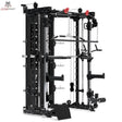Titanium Strength R200 All-in-One Trainer in Schwarz, Schrägansicht von links mit Seilzügen und Smith-Stange