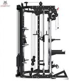 Titanium Strength R200 All-in-One Trainer in Schwarz, Seitenansicht mit Führungsstangen und Zugrollen