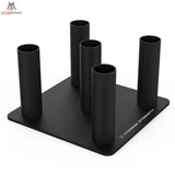 Titanium Strength Rack für 5 olympische Stangen vertikal in Schwarz, seitliche Schrägansicht der fünf Rohrhalter
