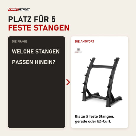Frage und Antwort zu Titanium Strength Rack für feste Hanteln: Welche Stangen passen hinein?