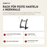 Titanium Strength Rack für feste Hanteln mit 4 Merkmalen: Platz für 5 feste Stangen, Gummipuffer, Max. Belastung 300 kg, Rutschfeste Füße