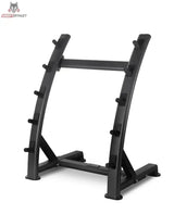 Titanium Strength Rack für feste Hanteln in Schrägansicht von links mit gebogenen Holmen