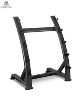 Titanium Strength Rack für feste Hanteln in Schrägansicht von rechts mit Querstrebe und Füßen