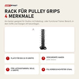 Titanium Strength Rack für Pulley Grips mit 4 Merkmalen: Platz für bis zu 15 Griffe, Verchromte Haken, Für Latzugstangen, Seile, V-Griffe, Pulverbeschichteter Stahl