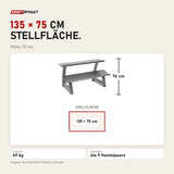 Maßbild Titanium Strength Rack mit 2 Höhen für Hex-Hanteln: Stellfläche 135 × 75 cm, Höhe 76 cm