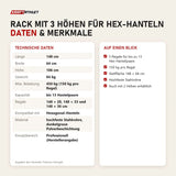 Technische Daten und Merkmale von Titanium Strength Rack mit 3 Höhen für Hex-Hanteln als Tabelle