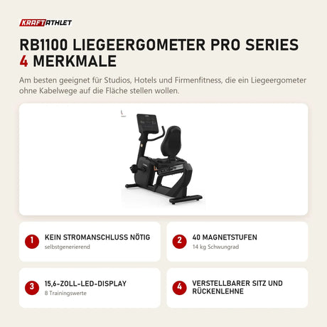 Titanium Strength RB1100 Liegeergometer Pro Series mit 4 Merkmalen: Kein Stromanschluss nötig, 40 Magnetstufen, 15,6-Zoll-LED-Display, Verstellbarer Sitz und Rückenlehne