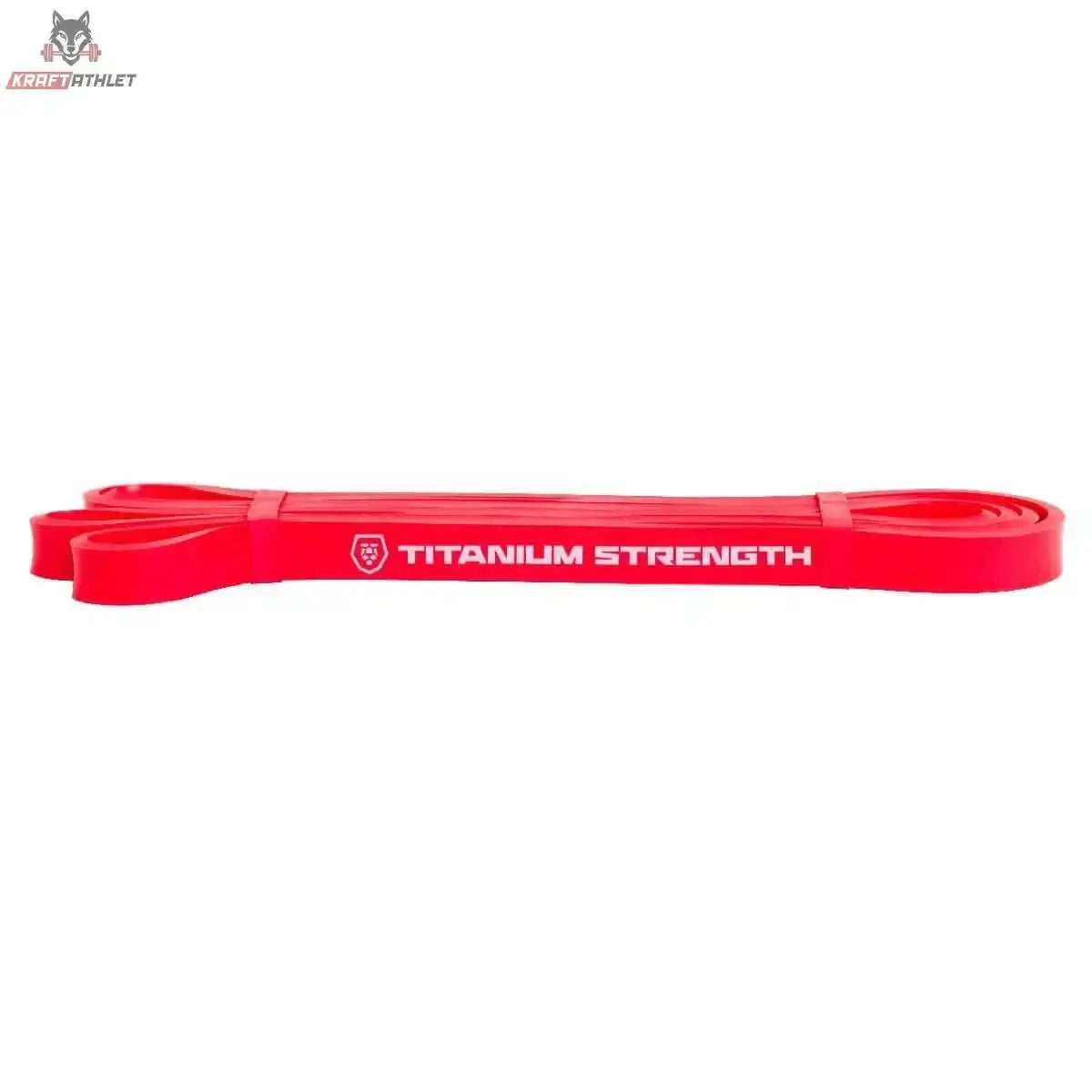 Titanium Strength RB15 Widerstandsband Rot, flach ausgelegte Schlaufe mit Logo-Aufdruck, Draufsicht