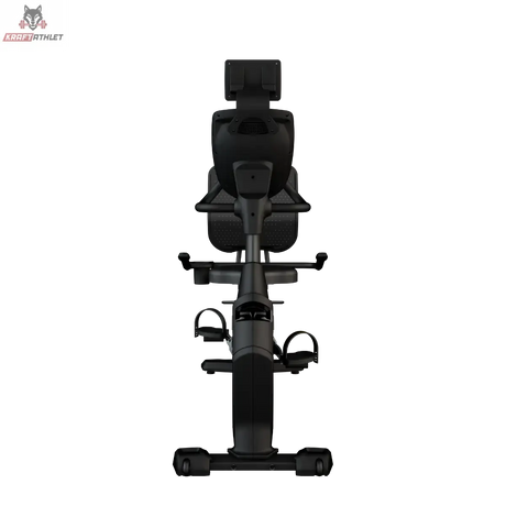 Titanium Strength RB2000 Liegeergometer Pro Series: Ansicht von hinten auf Rückenlehne und Konsole